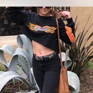 Fruit of the Loom Black Crop Top with Flame Graphics